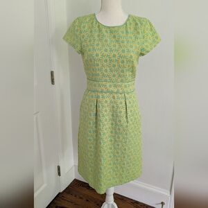Boden Teal and Green-Yellow Floral Midi Dress, Sz 4